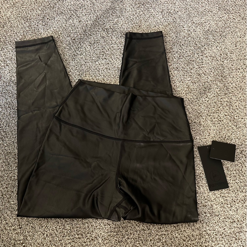 90 Degrees By Reflex L Black Leatherette Super High Rise Leggings R $78 NWT - Picture 4 of 9